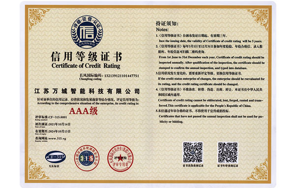 萬城信用等級證書